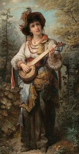 Una Joven Con Mandolina by Franz Russ the Younger