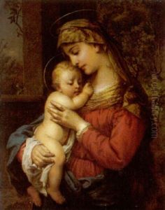 Madonna Mit Kind Vor Einem Landschaftshintergrund Madonna Mit Kind Vor Einem Landschaftshintergrund