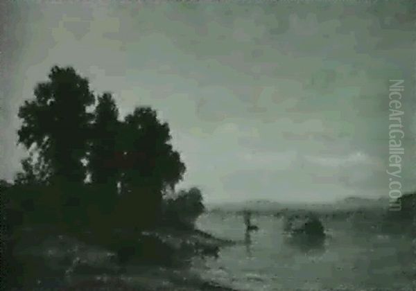 Boat And Figures By A Lake. - view 1