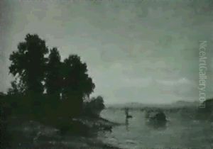 Boat And Figures By A Lake. Boat And Figures By A Lake.