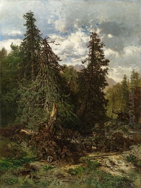 Fichtenwald Mit Jagern - view 1