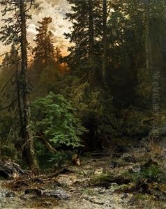 Waldlichtung Mit Hirsch by Robert Russ