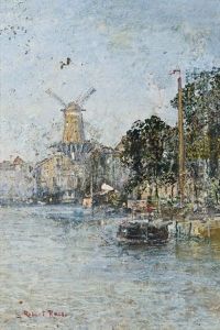 Kanalansicht Mit Windmuhle (amsterdam?) by Robert Russ