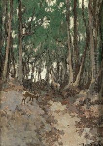 Waldweg Und Reh by Robert Russ