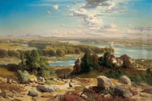 Blick Von Norden Uber Die Donau, Im Hintergrund Traunstein Und Groser Priel