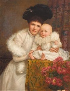Portrait Of Mrs Jane O'connor And Her Son John Martin O'connor by Charles Russell