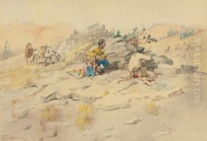Indians Stalking Elk by Charles Marion Russell