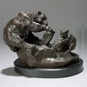 Grizzly Bear And Cub by Charles Marion Russell
