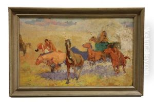 Indians Attacking Pale Face Wagon (study) by Charles Marion Russell