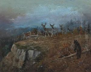 Deer And Bear In A Landscape by Charles Marion Russell