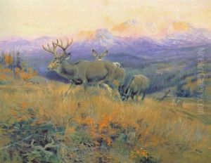 Deer In Landscape by Charles Marion Russell
