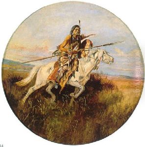 Indian On White Horse With Spear by Charles Marion Russell