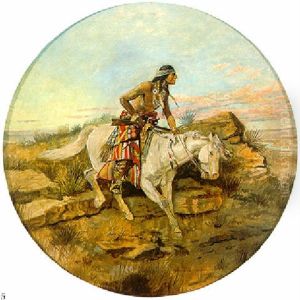 Indian On White Horse With Gun by Charles Marion Russell