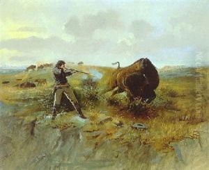 Shooting The Buffalo by Charles Marion Russell