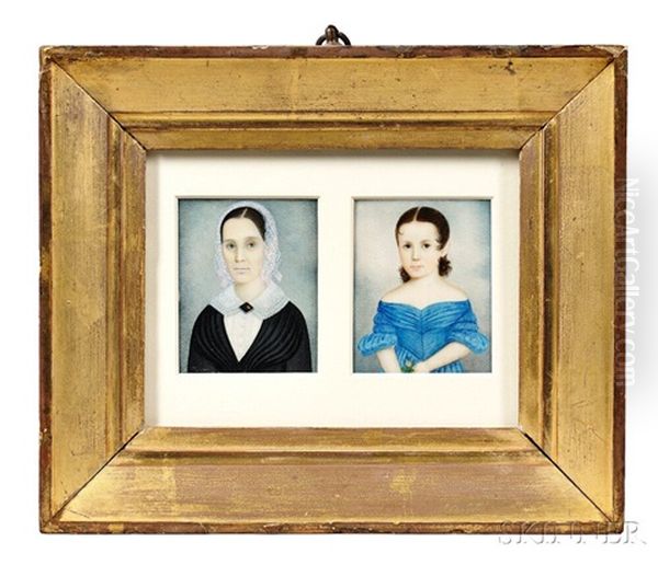 Pair Of Portrait Miniatures Of A Mother And Daughter - view 1