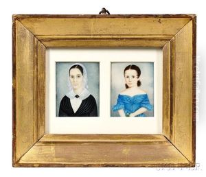 Pair Of Portrait Miniatures Of A Mother And Daughter by Clarissa Peters Russell