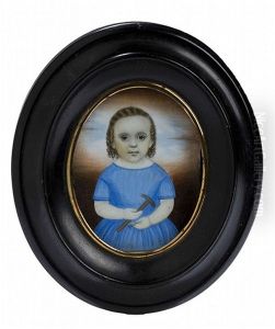 Miniature Portrait Of A Young Boy Holding A Hammer