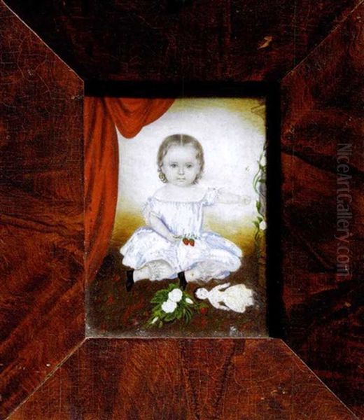 Portrait Of A Little Girl With Strawberries, Roses, Birdcage And Doll - view 1