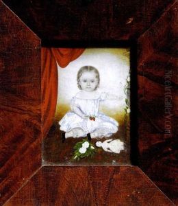 Portrait Of A Little Girl With Strawberries, Roses, Birdcage And Doll by Clarissa Peters Russell