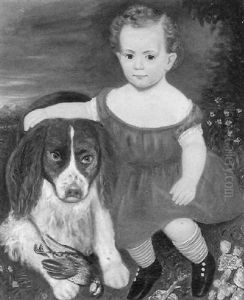 Portrait Of Nathaniel B. Fessenden In Red In A Landscape With His Dog "flight" by Clarissa Peters Russell