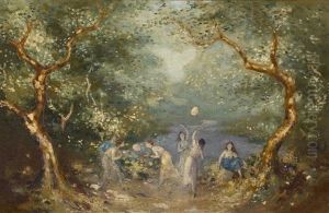 Girls Playing In The Woods by George William Russell