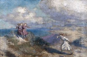 Three Girls Playing In The Sand Dunes, Donegal by George William Russell