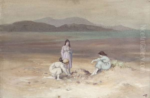 Children On A Beach Building Sandcastles - view 1