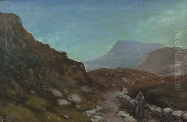 Mother And Child On A Pathway At Dusk - view 1