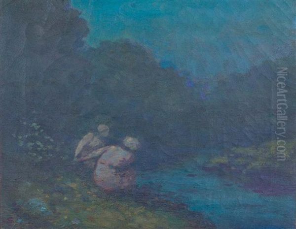 Figures By A River At Twilight - view 1