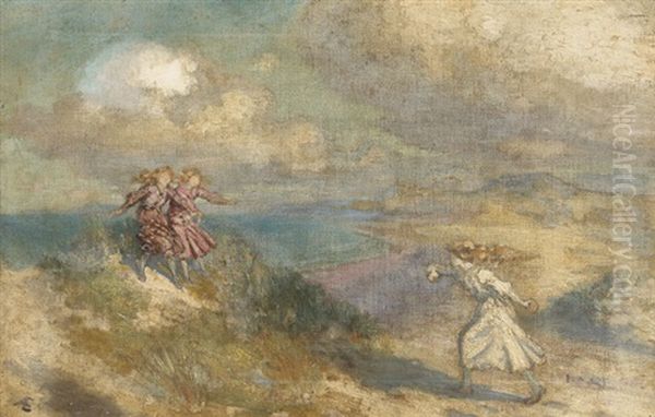 Three Girls Playing In The Sand Dunes - view 1