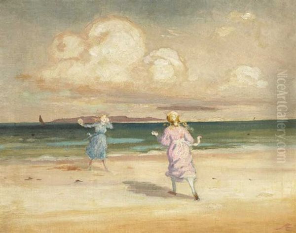 Two Girls Playing By The Seashore - view 1