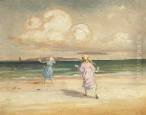 Two Girls Playing By The Seashore by George William Russell
