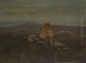 Mother And Children In Landscape by George William Russell