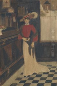Femme Debout Devant Un Comptoir by Georges Bottini