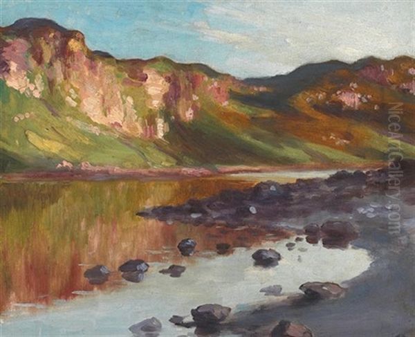 Lake Shoreline With Hills Reflected In Water - view 1