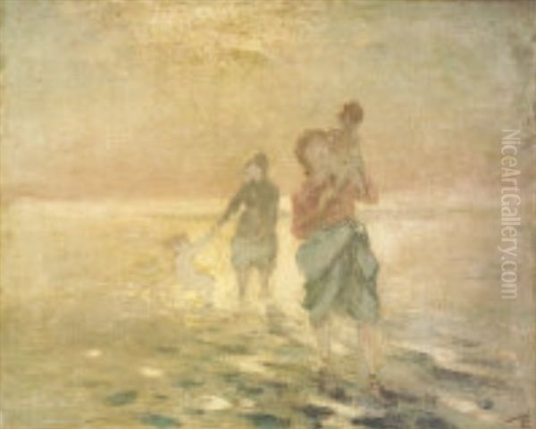 Women And Children Paddling - view 1