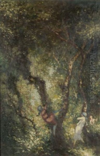Girls Playing In A Forest - view 1