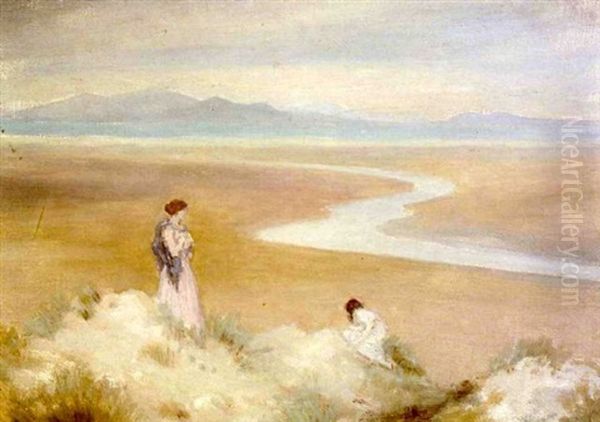 Two Figures Overlooking A Beach - view 1