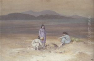 Three Girls On Sand Dunes by George William Russell