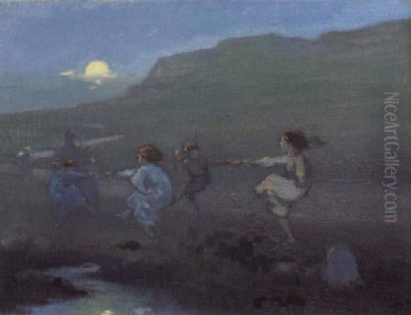 Children Dancing At Dusk - view 1