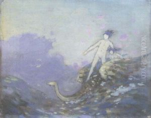 Sea Monster With Figures Astride by George William Russell
