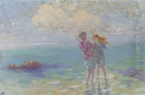 Two Girls Paddling In The Sea by George William Russell