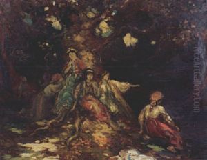 Forest Interior With Figures (mid-summers Night's Dream) by George William Russell