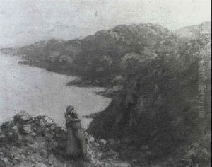 Two Figures Upon A Cliff With The Donegal Costline          Stretching Beyond by George William Russell