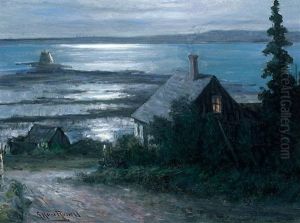 Riverside Home By Moonlight by George Horne Russell