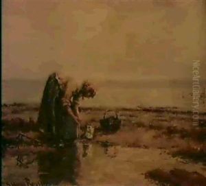 Woman Clam Digging, Bay Of Fundy, New Brunswick by George Horne Russell