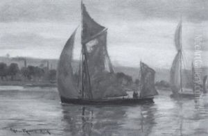 Sailing Vessels On A River by George Horne Russell