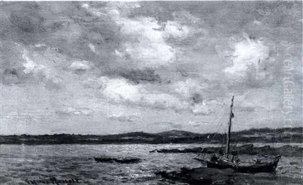 Sailboat Drifting Through An Estuary - view 1