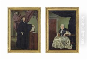 Portrait Of A Clergyman, Small Full-length, In Black Robes...; Portrait Of A Woman (pair)