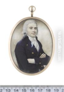 A Gentleman, His Arms Folded, Wearing Blue Coat With Black Collar, White Waistcoat, Chemise, Stock And Tied Cravat, His Hair Powdered by John Russell